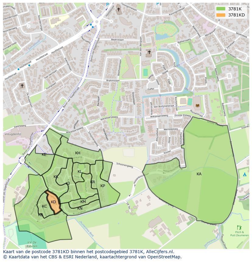 Afbeelding van het postcodegebied 3781 KD op de kaart.