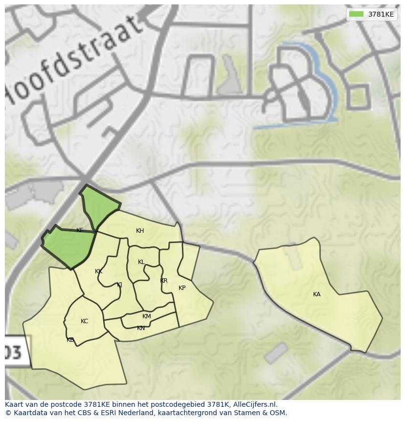 Afbeelding van het postcodegebied 3781 KE op de kaart.