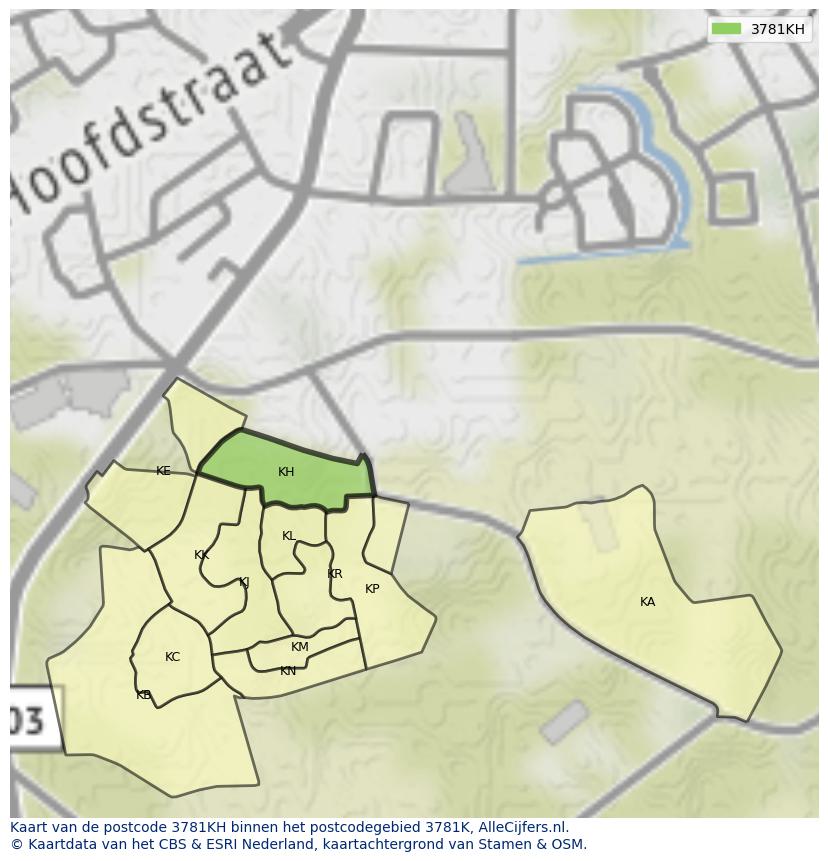 Afbeelding van het postcodegebied 3781 KH op de kaart.