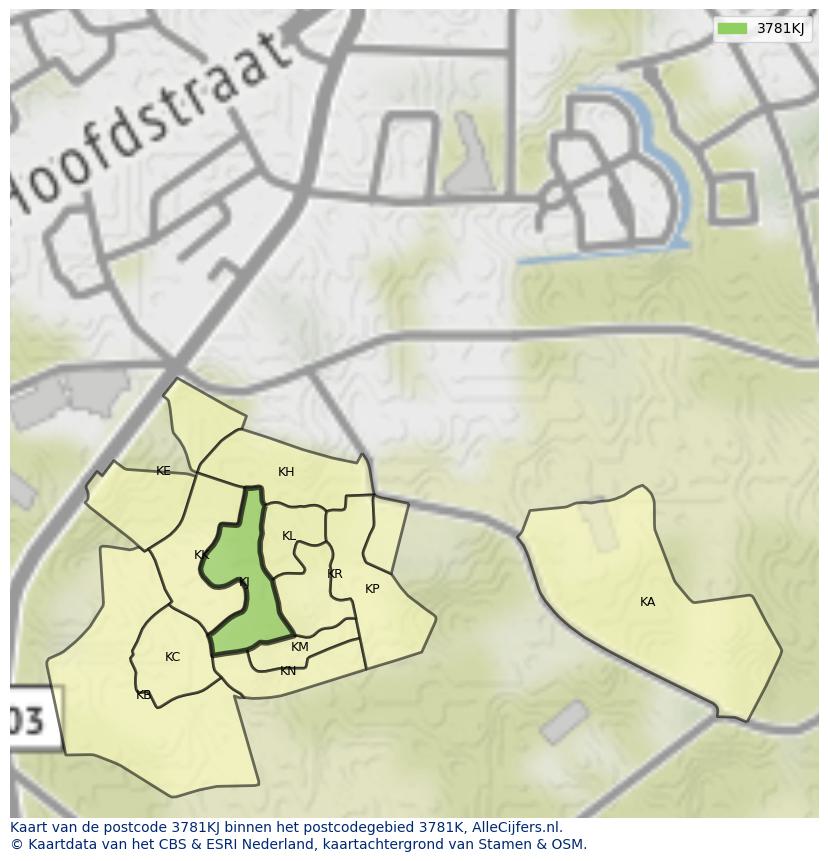 Afbeelding van het postcodegebied 3781 KJ op de kaart.