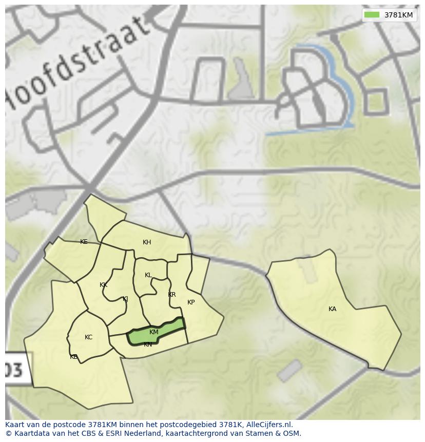 Afbeelding van het postcodegebied 3781 KM op de kaart.