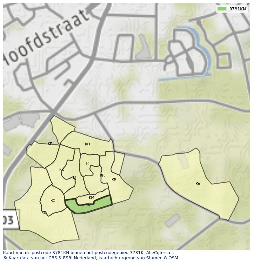 Afbeelding van het postcodegebied 3781 KN op de kaart.