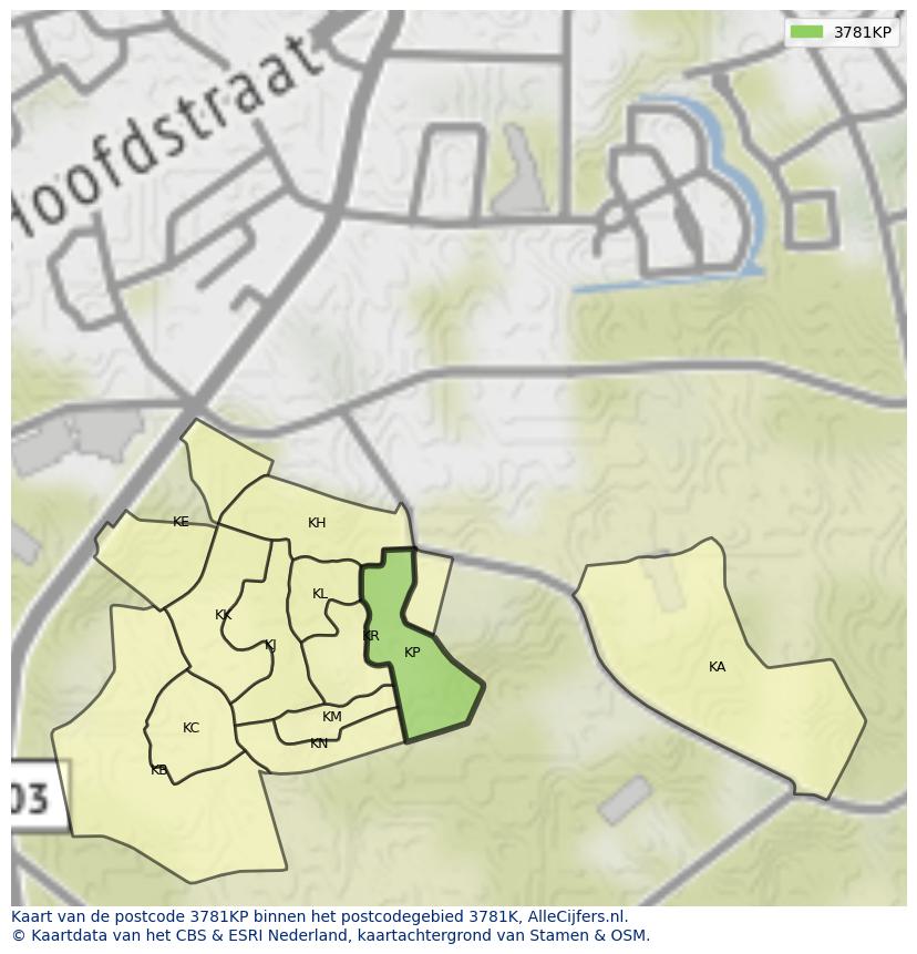 Afbeelding van het postcodegebied 3781 KP op de kaart.