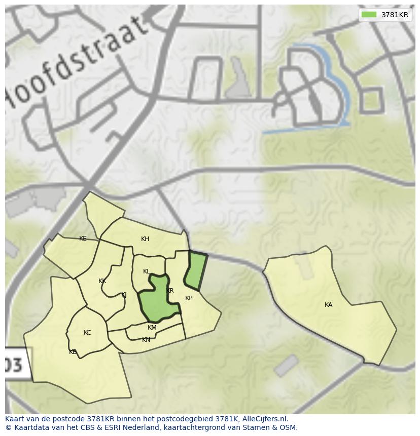Afbeelding van het postcodegebied 3781 KR op de kaart.