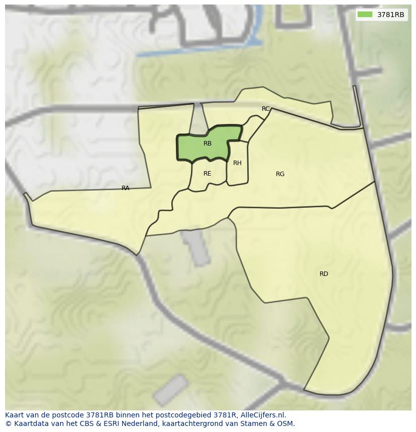 Afbeelding van het postcodegebied 3781 RB op de kaart.