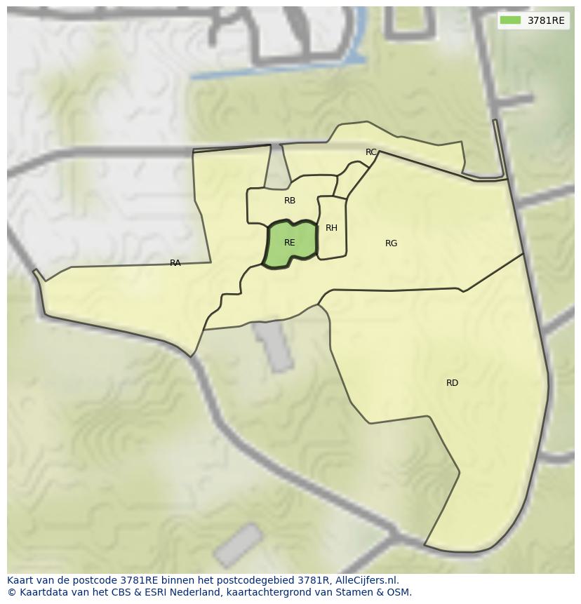 Afbeelding van het postcodegebied 3781 RE op de kaart.