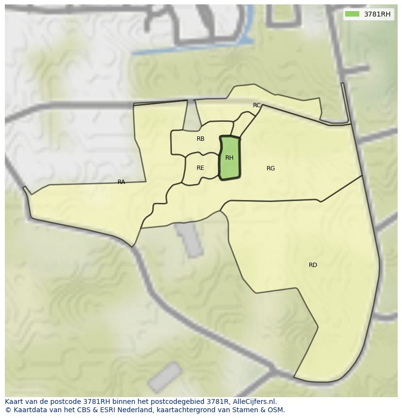Afbeelding van het postcodegebied 3781 RH op de kaart.