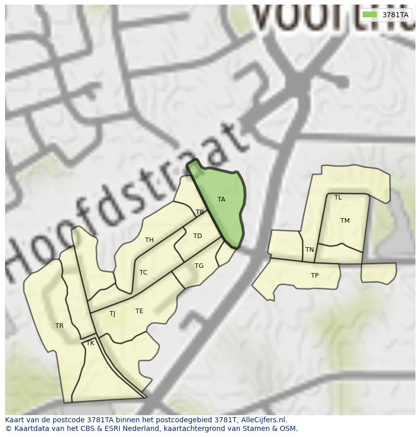 Afbeelding van het postcodegebied 3781 TA op de kaart.