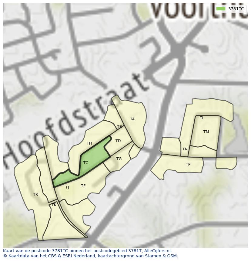 Afbeelding van het postcodegebied 3781 TC op de kaart.