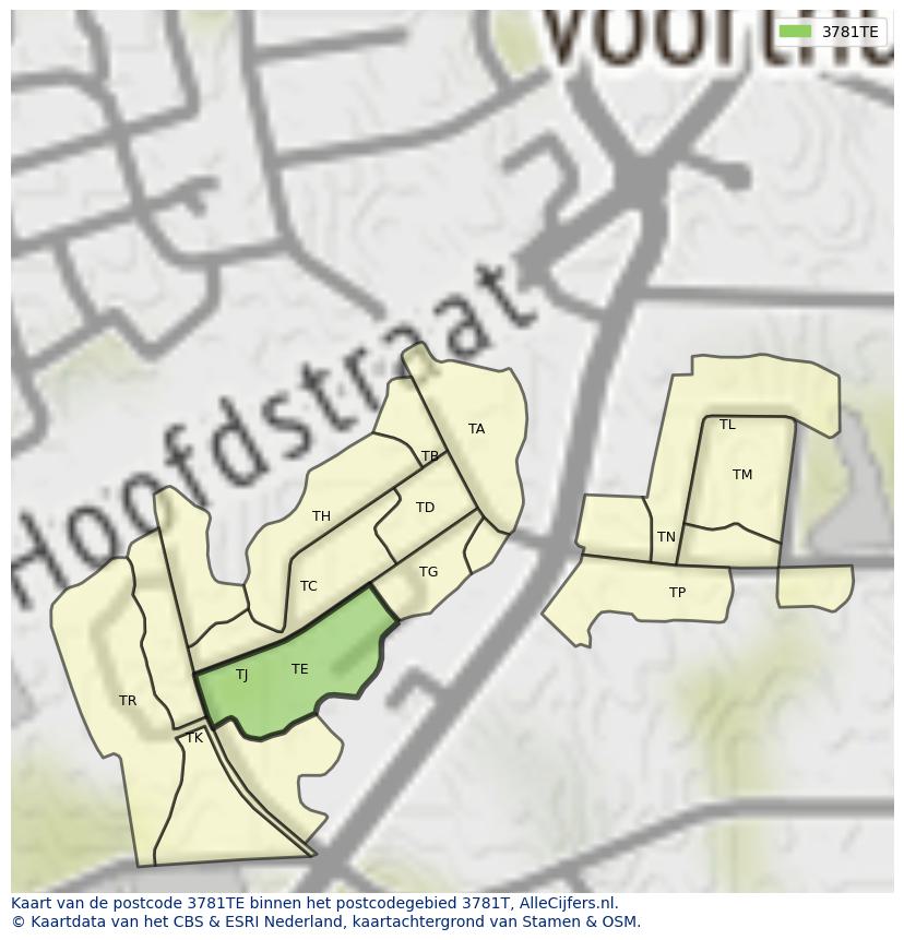 Afbeelding van het postcodegebied 3781 TE op de kaart.