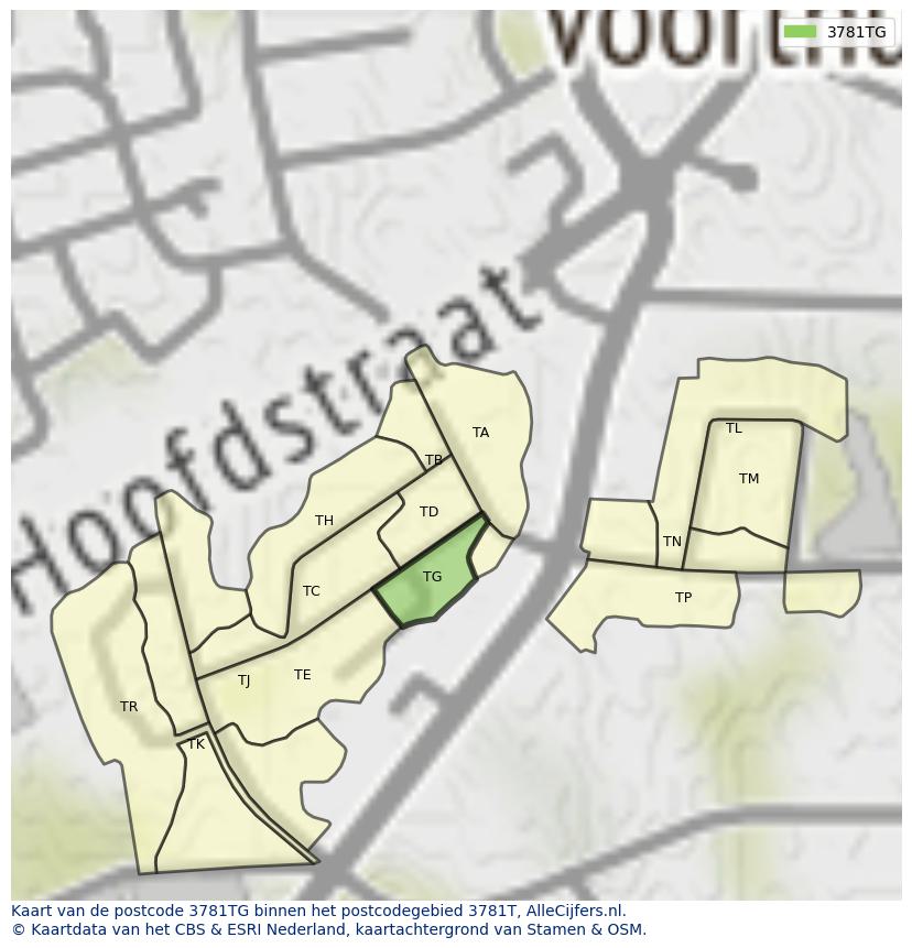 Afbeelding van het postcodegebied 3781 TG op de kaart.