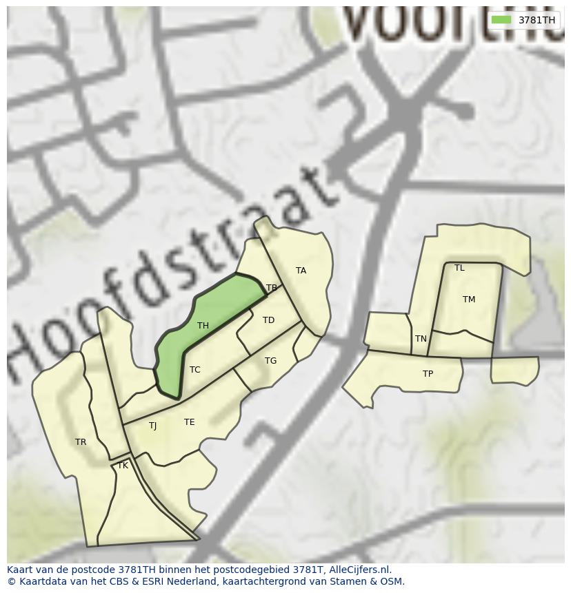 Afbeelding van het postcodegebied 3781 TH op de kaart.