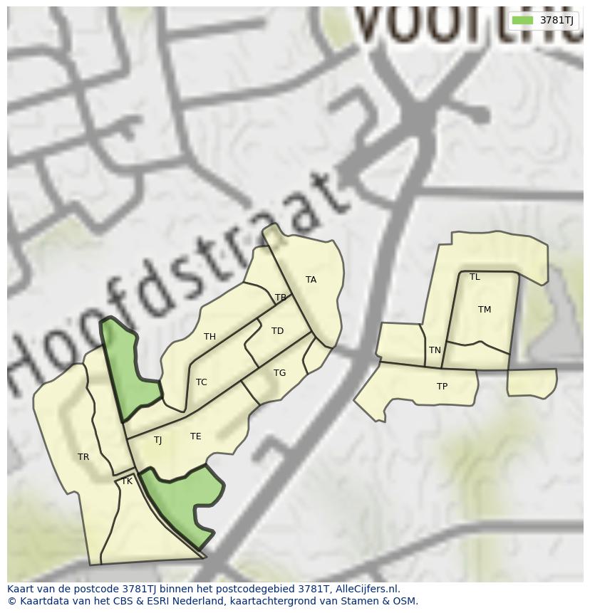 Afbeelding van het postcodegebied 3781 TJ op de kaart.