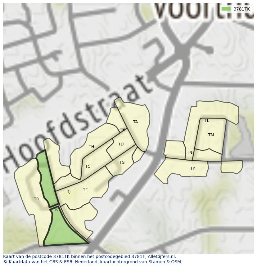 Afbeelding van het postcodegebied 3781 TK op de kaart.