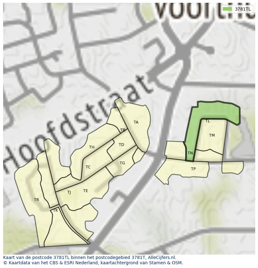 Afbeelding van het postcodegebied 3781 TL op de kaart.