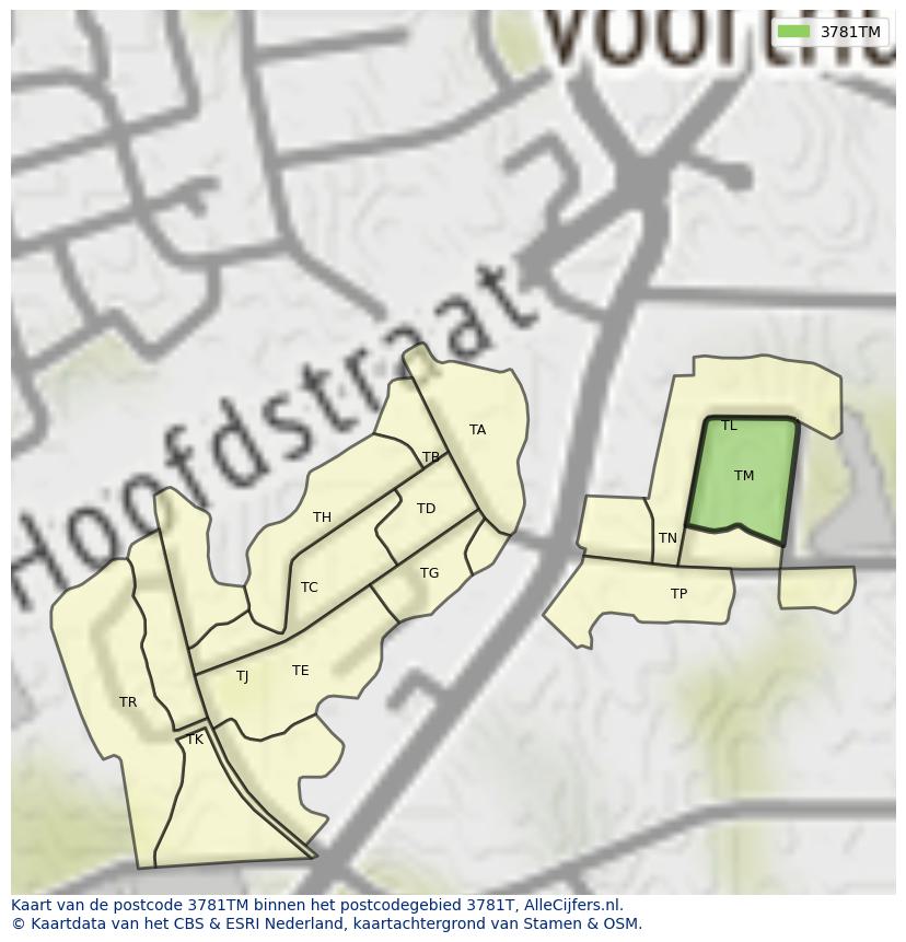 Afbeelding van het postcodegebied 3781 TM op de kaart.