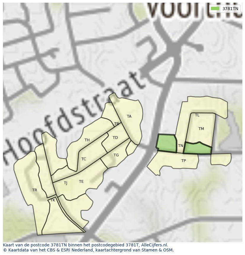 Afbeelding van het postcodegebied 3781 TN op de kaart.