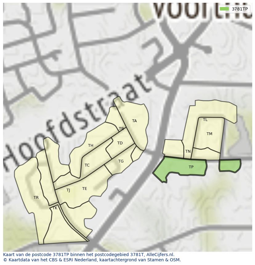 Afbeelding van het postcodegebied 3781 TP op de kaart.