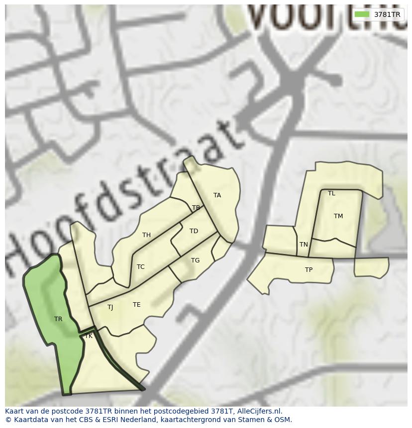 Afbeelding van het postcodegebied 3781 TR op de kaart.