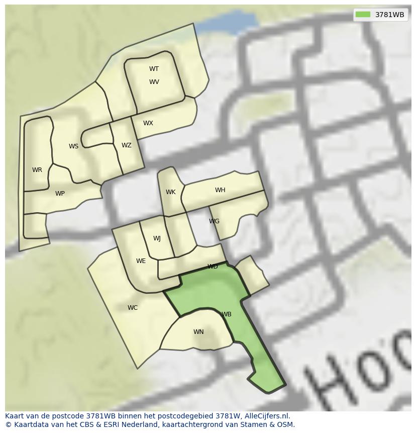 Afbeelding van het postcodegebied 3781 WB op de kaart.