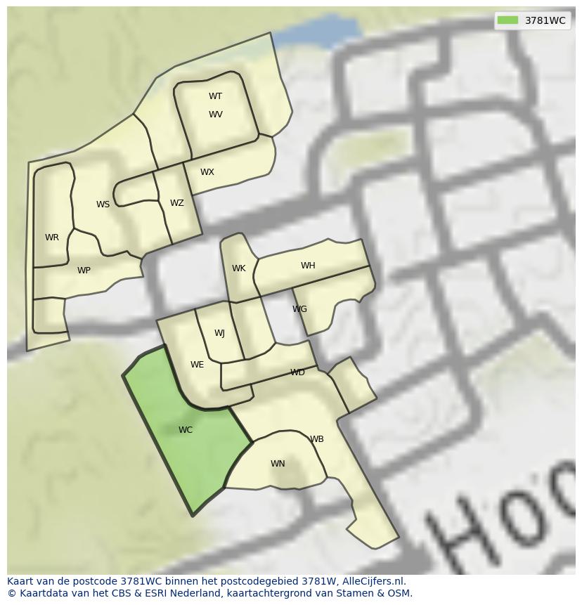 Afbeelding van het postcodegebied 3781 WC op de kaart.