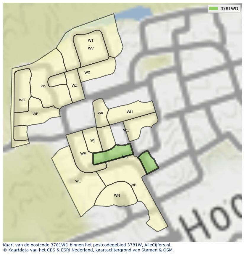 Afbeelding van het postcodegebied 3781 WD op de kaart.