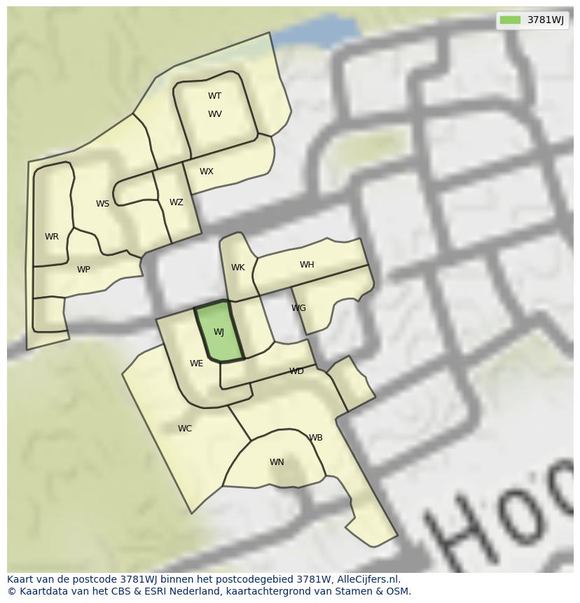 Afbeelding van het postcodegebied 3781 WJ op de kaart.