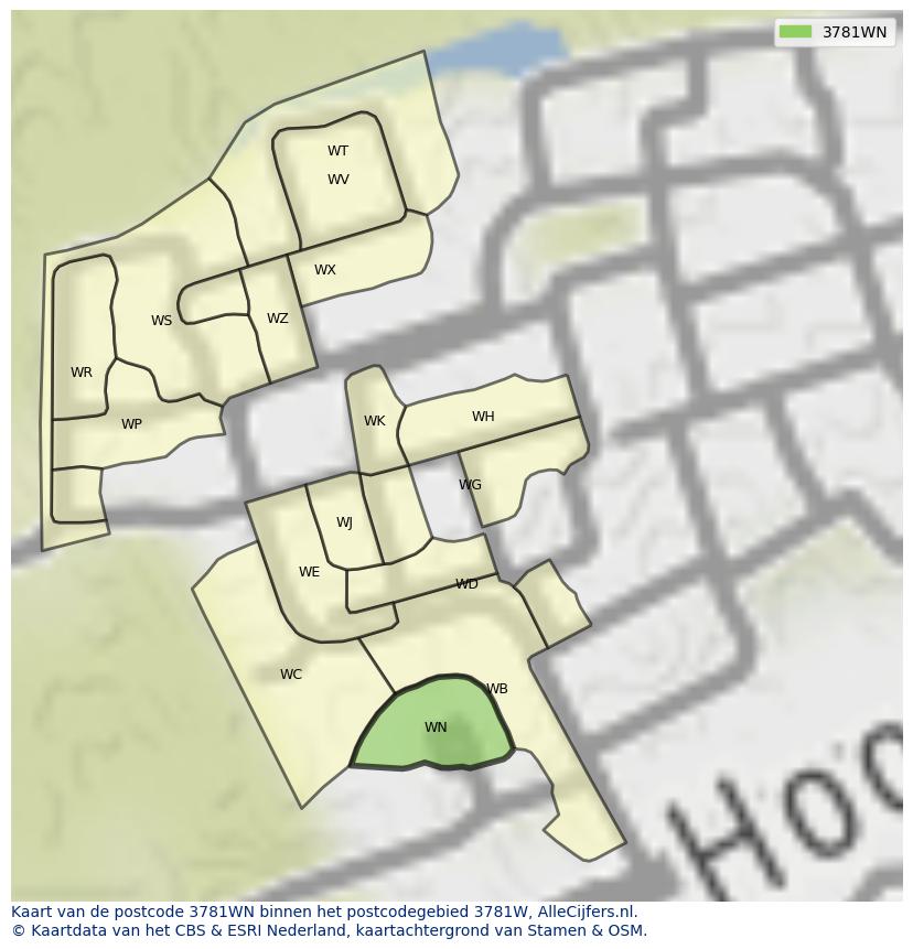 Afbeelding van het postcodegebied 3781 WN op de kaart.
