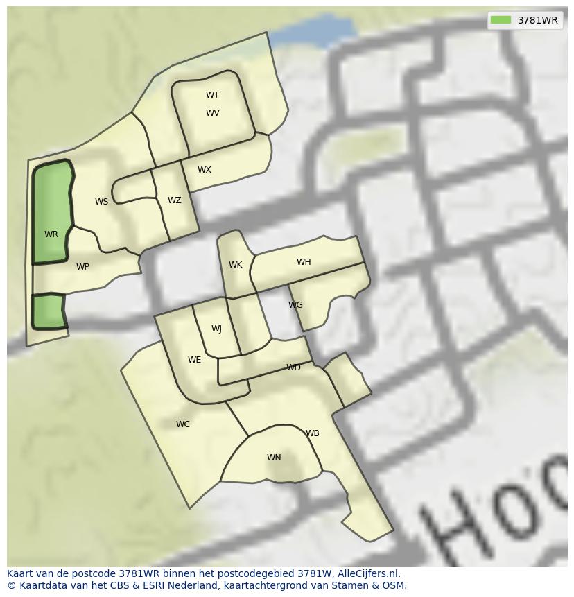 Afbeelding van het postcodegebied 3781 WR op de kaart.
