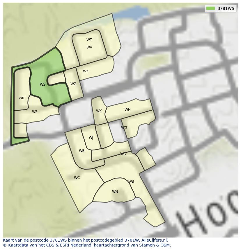 Afbeelding van het postcodegebied 3781 WS op de kaart.