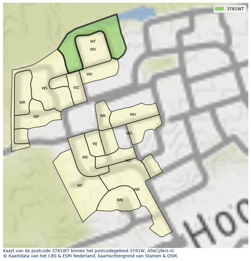 Afbeelding van het postcodegebied 3781 WT op de kaart.