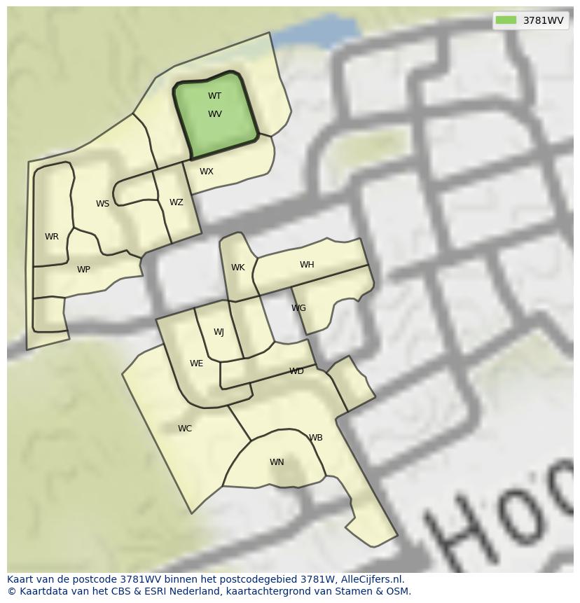 Afbeelding van het postcodegebied 3781 WV op de kaart.