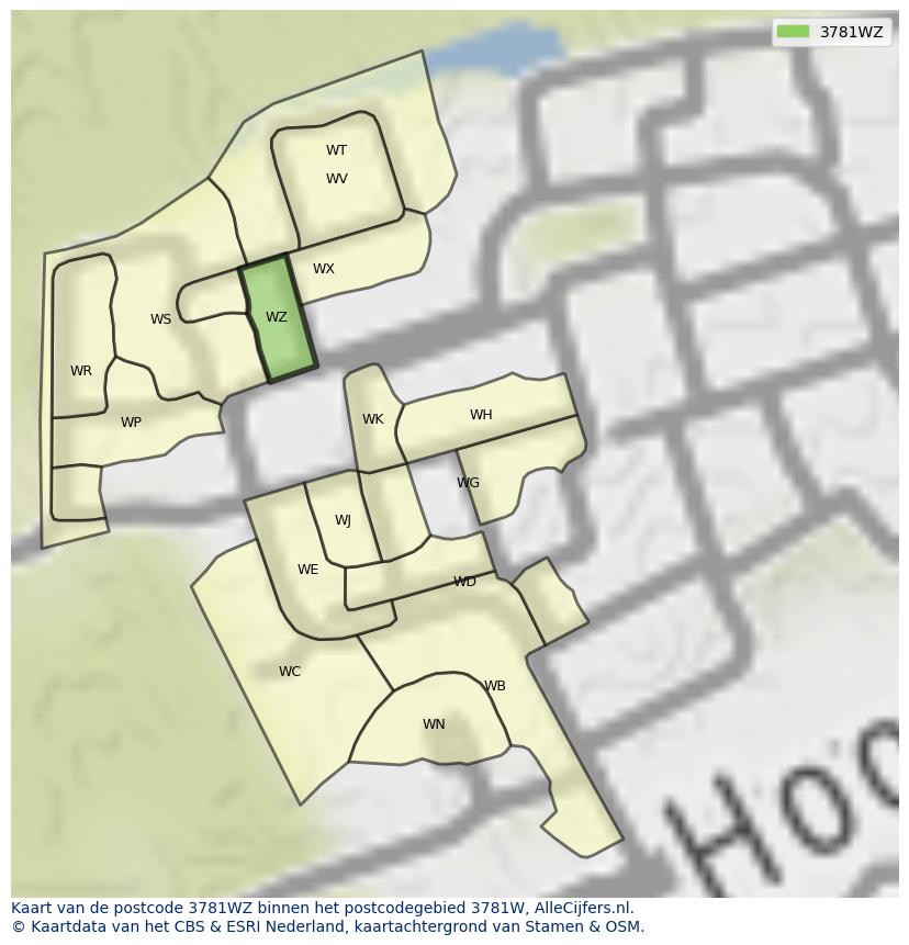 Afbeelding van het postcodegebied 3781 WZ op de kaart.