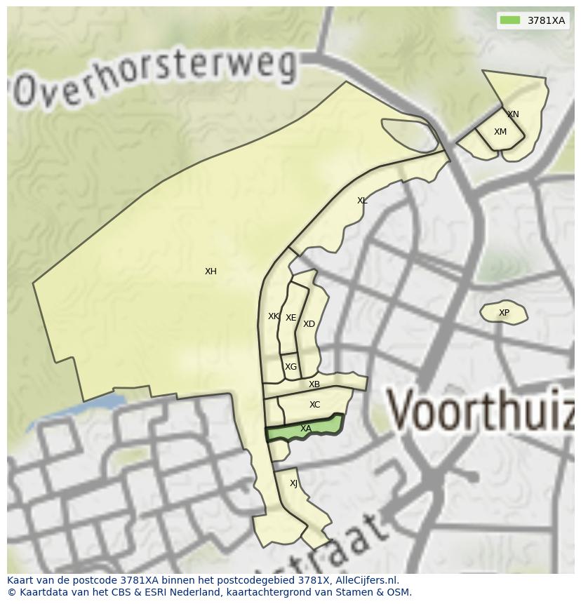 Afbeelding van het postcodegebied 3781 XA op de kaart.
