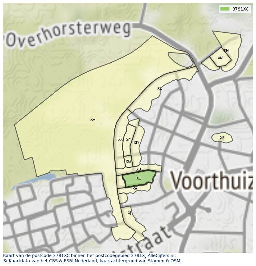 Afbeelding van het postcodegebied 3781 XC op de kaart.
