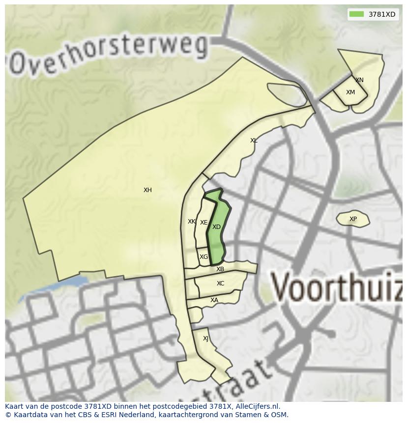 Afbeelding van het postcodegebied 3781 XD op de kaart.