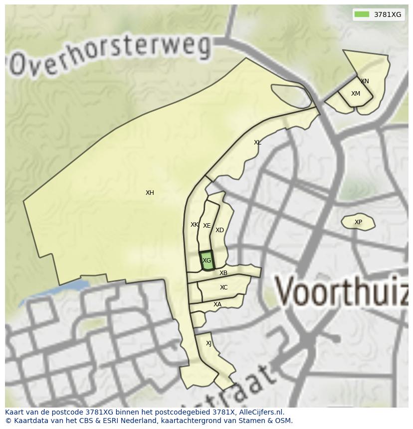 Afbeelding van het postcodegebied 3781 XG op de kaart.