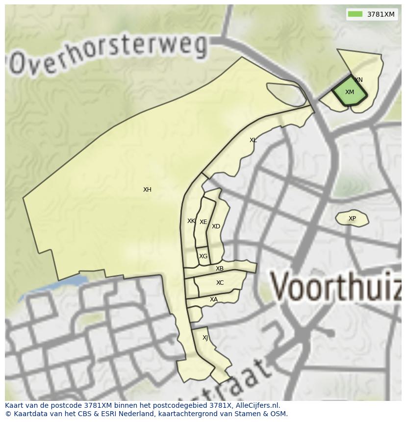 Afbeelding van het postcodegebied 3781 XM op de kaart.