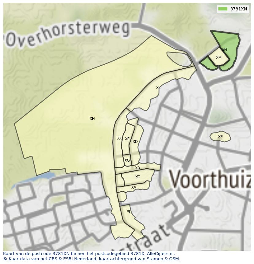 Afbeelding van het postcodegebied 3781 XN op de kaart.