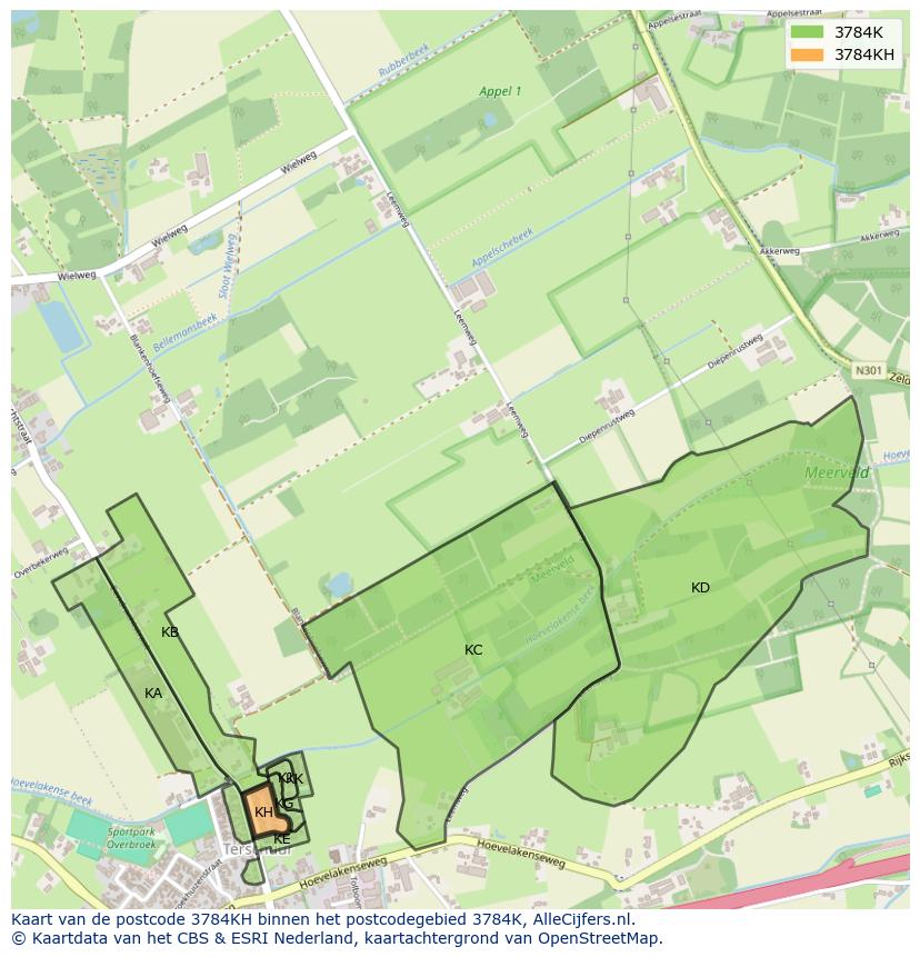 Afbeelding van het postcodegebied 3784 KH op de kaart.