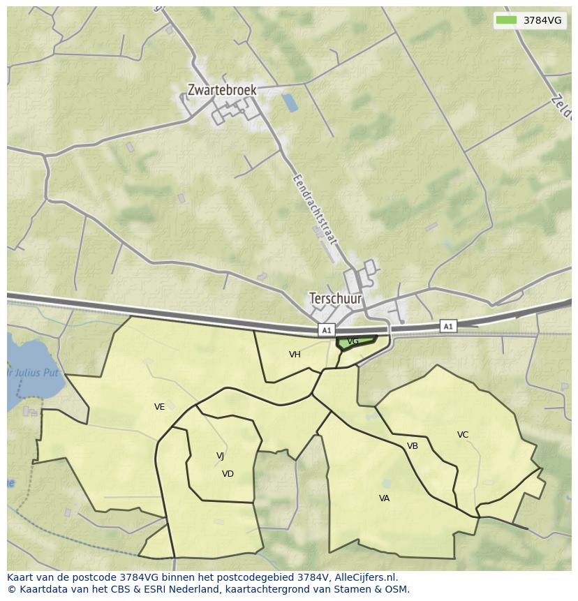 Afbeelding van het postcodegebied 3784 VG op de kaart.