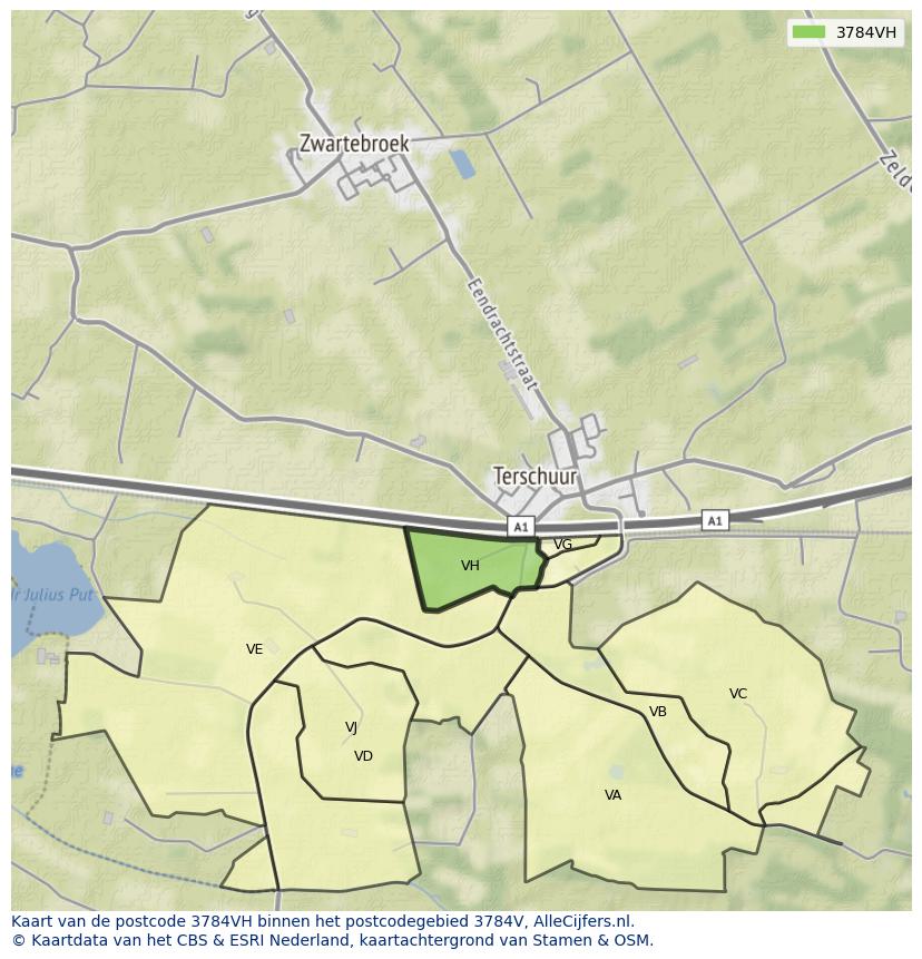 Afbeelding van het postcodegebied 3784 VH op de kaart.