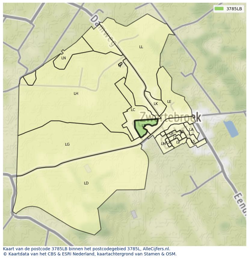 Afbeelding van het postcodegebied 3785 LB op de kaart.