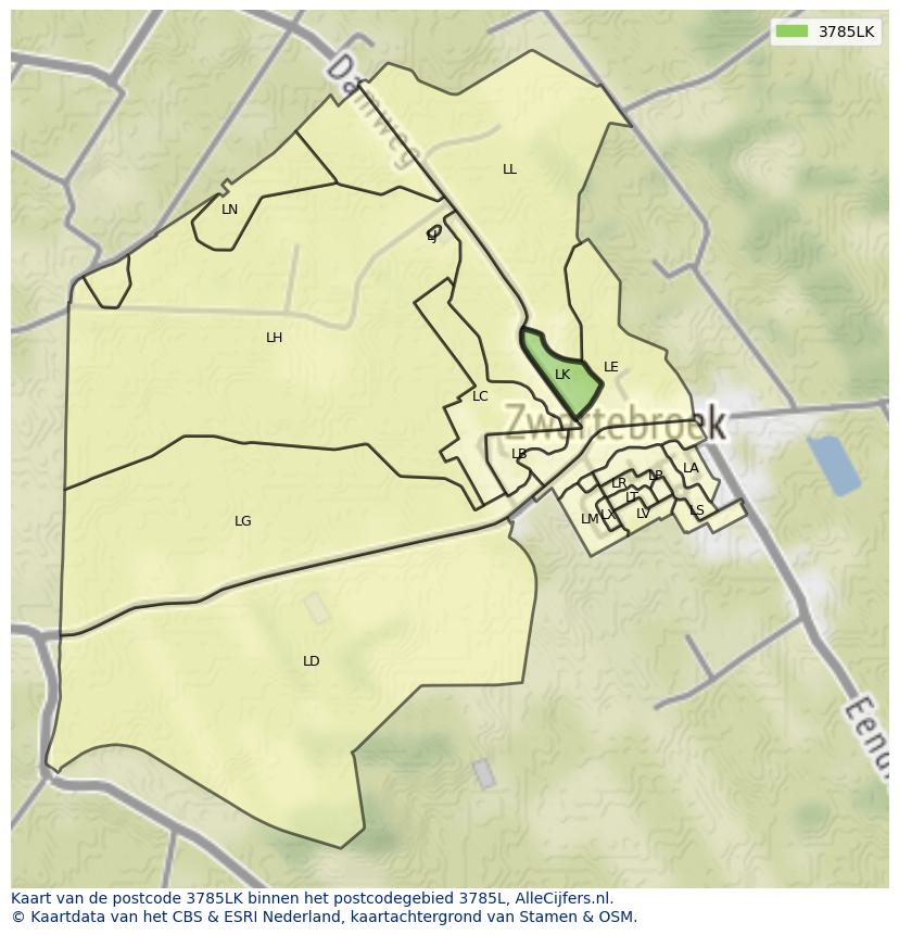 Afbeelding van het postcodegebied 3785 LK op de kaart.