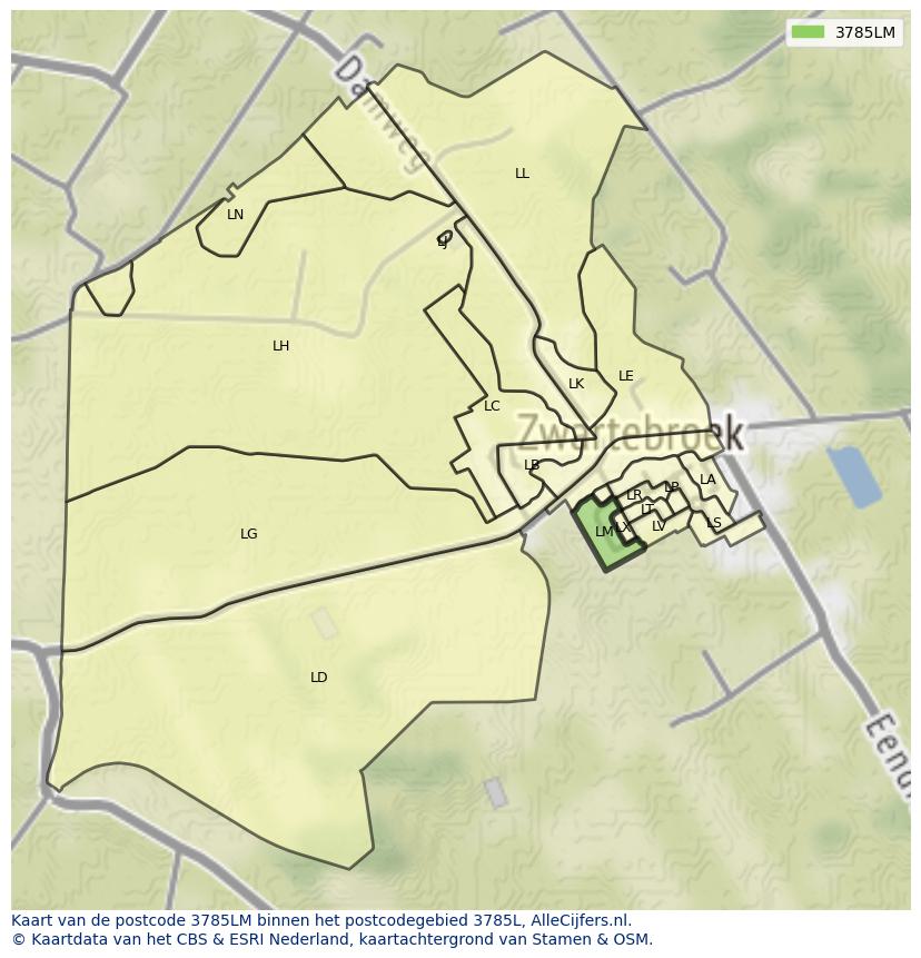 Afbeelding van het postcodegebied 3785 LM op de kaart.