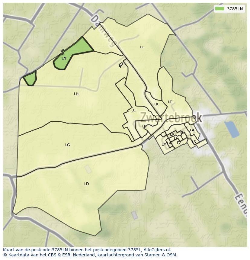 Afbeelding van het postcodegebied 3785 LN op de kaart.