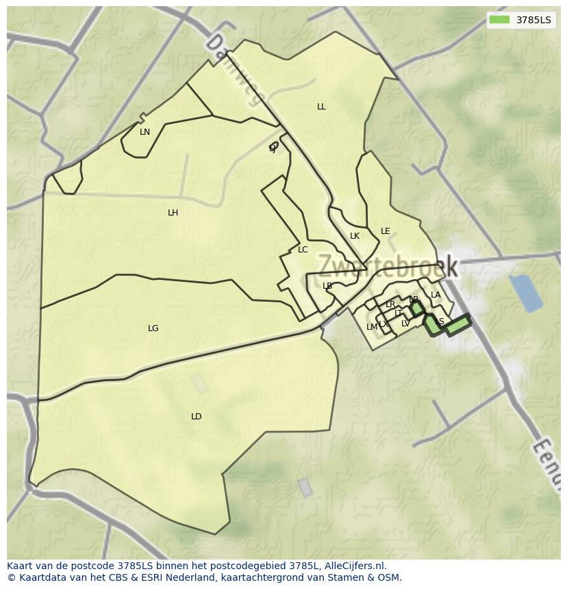 Afbeelding van het postcodegebied 3785 LS op de kaart.