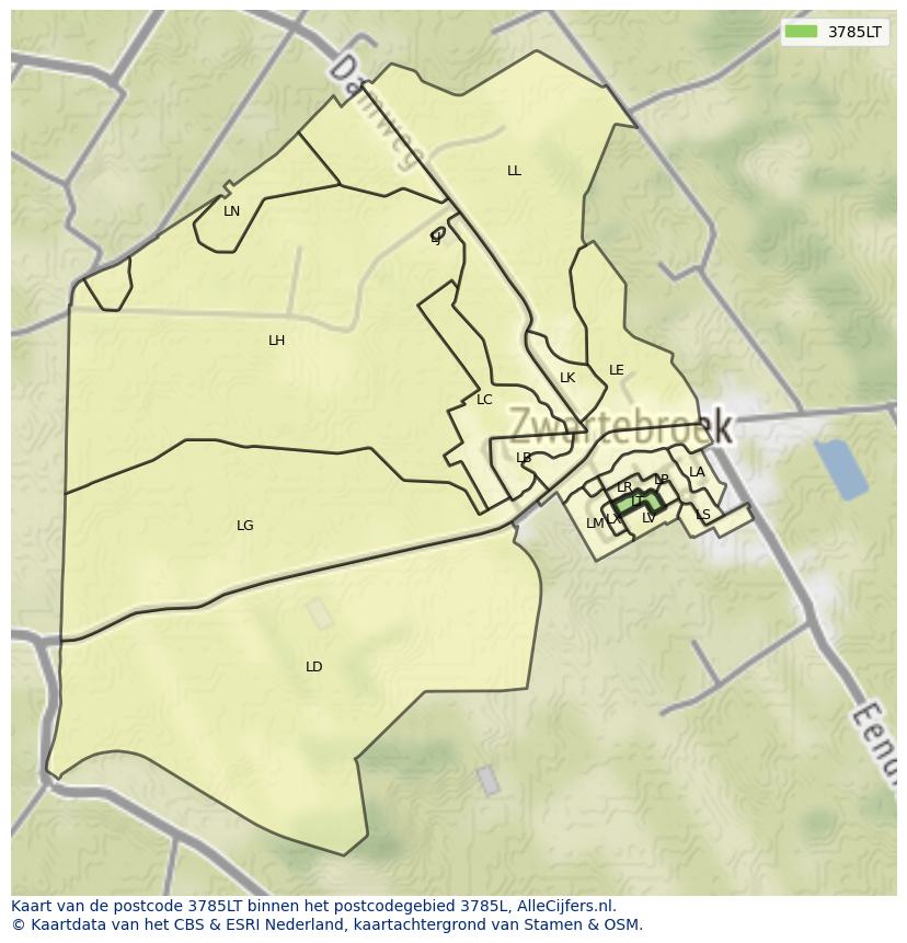 Afbeelding van het postcodegebied 3785 LT op de kaart.