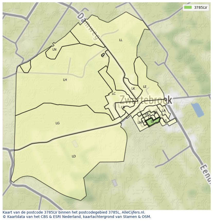 Afbeelding van het postcodegebied 3785 LV op de kaart.