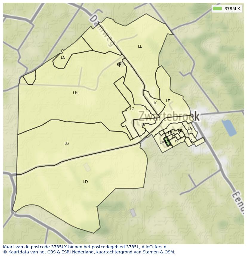 Afbeelding van het postcodegebied 3785 LX op de kaart.